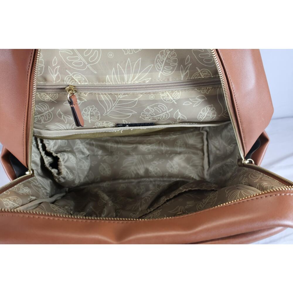 TWELVElittle Brown Vegan Leather Diaper Backpack Bag Changing Pad Pockets Travel - Picture 5 of 8